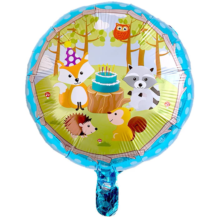 Balon folie rotund cu animalute, albastru, 45 cm