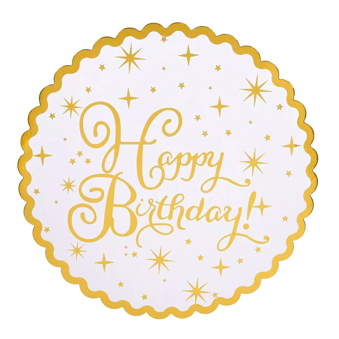 Platou prajituri Happy Birthday cu stelute aurii, 30 cm