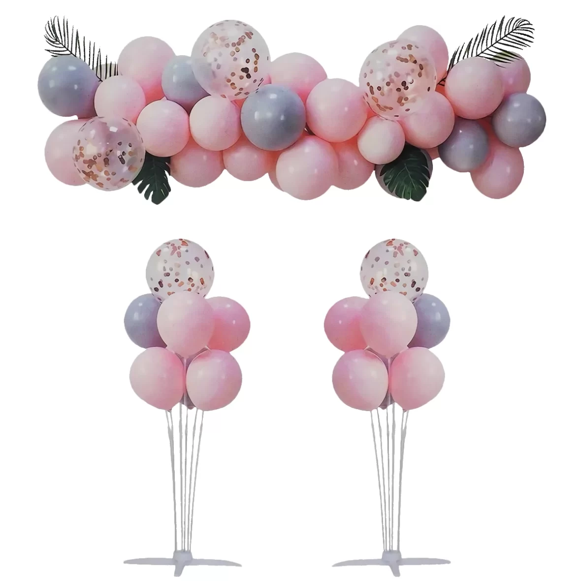 Set aranjament baloane, cu 2 suporturi si accesorii, roz