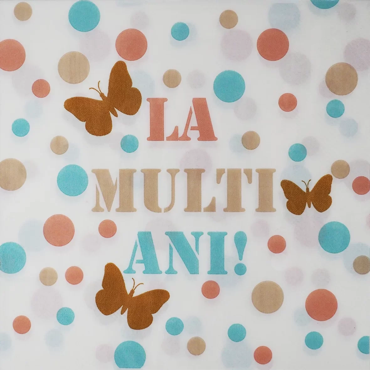 Set 10 servetele cu bulinute multicolore si fluturasi aurii