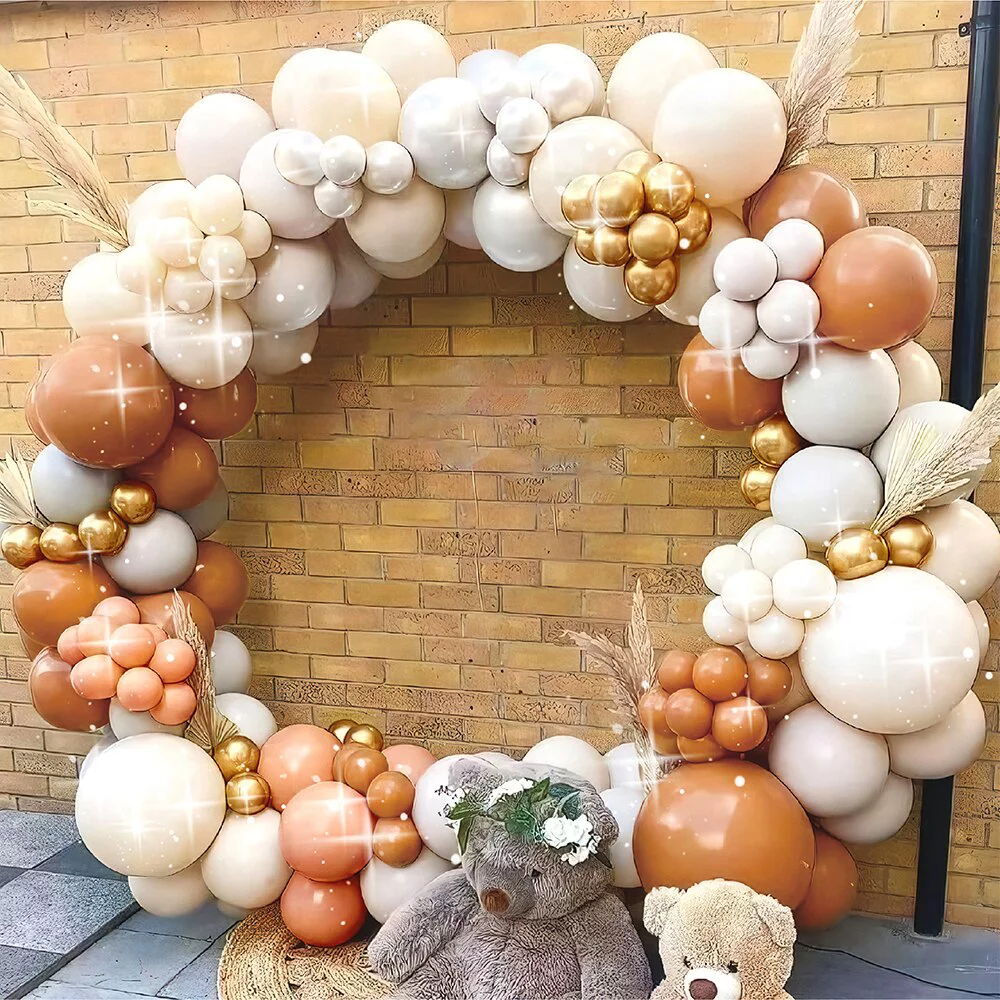 Set arcada baloane cu 110 baloane in nuante de somon, crem, gri si auriu, cu accesorii