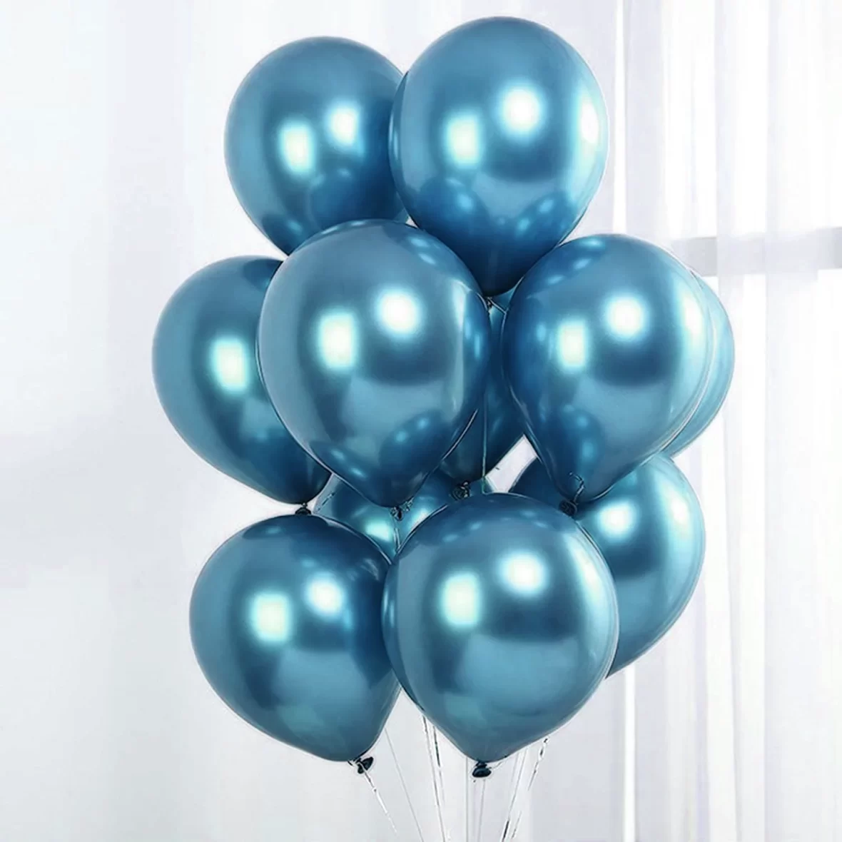 Set 6 baloane latex, Albastru Mediu, cromate, 30 cm