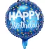Balon folie model Happy Birthday, Albastru, rotund, 45 cm