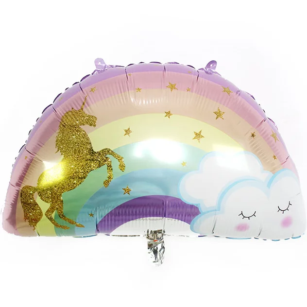 Balon folie curcubeu cu norisor si Unicorn, 50 cm x 55 cm