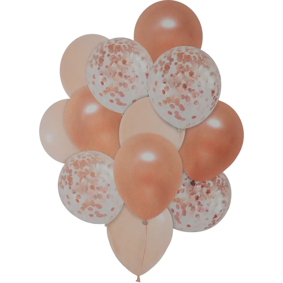 Set 12 baloane latex, cu baloane confetti, rose gold