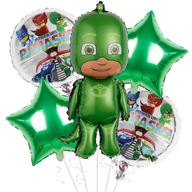 Set 5 baloane folie cu figurina Eroi in Pijamale, verde