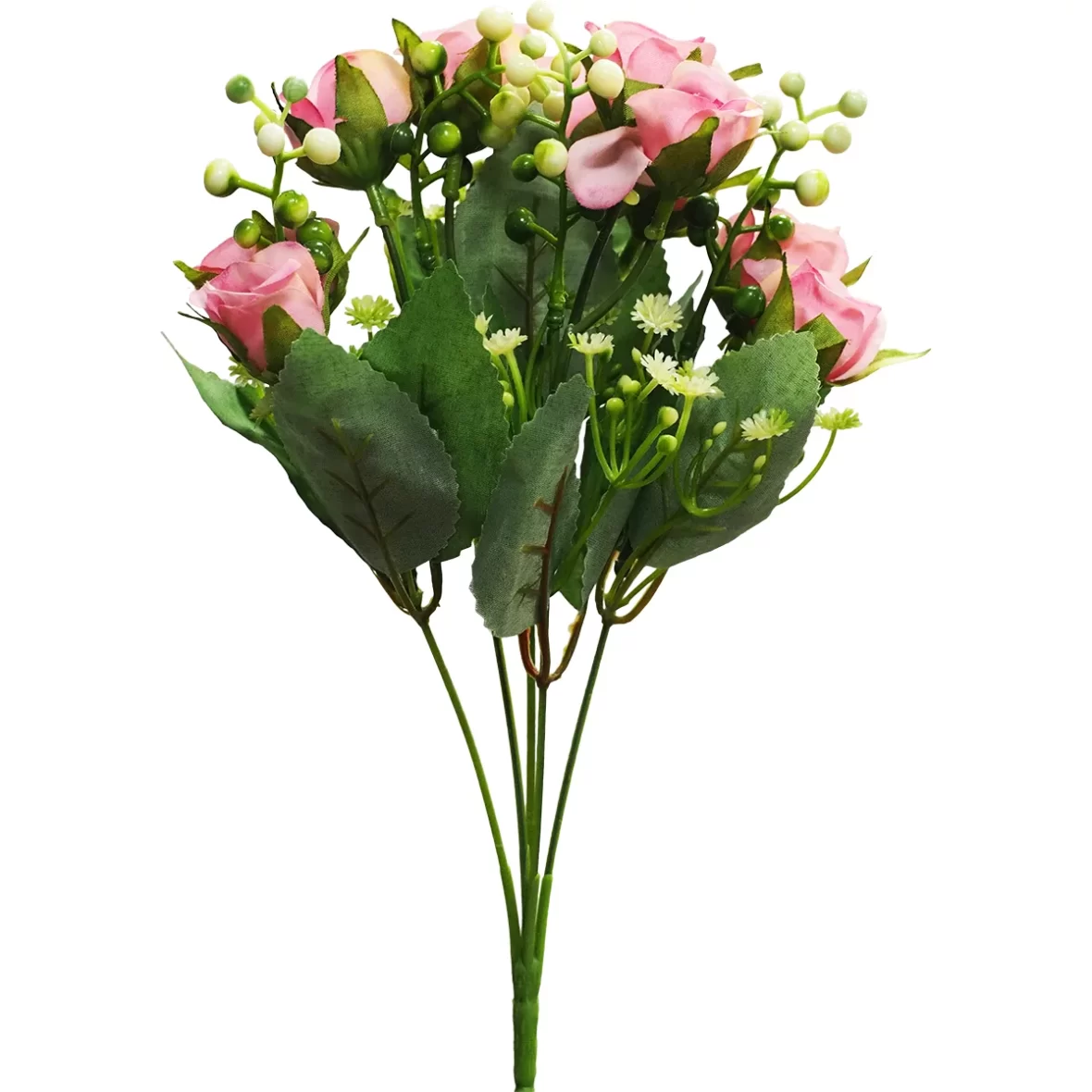 Buchet flori artificiale, model Trandafiri Roz cu Lacramioare, 30 cm