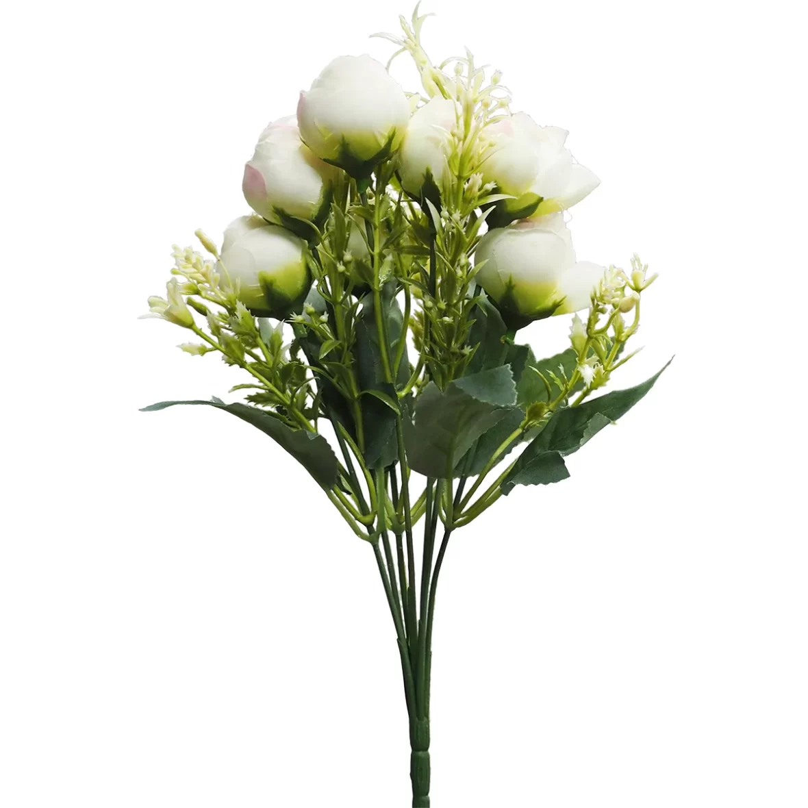 Buchet flori artificiale, model Trandafiri Alb-Roz, 30 cm