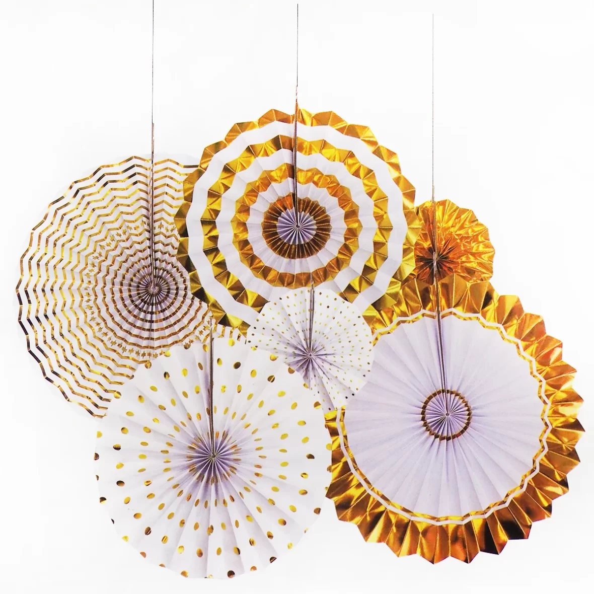 Set 6 decoratiuni Evantaie Hartie, alb-auriu