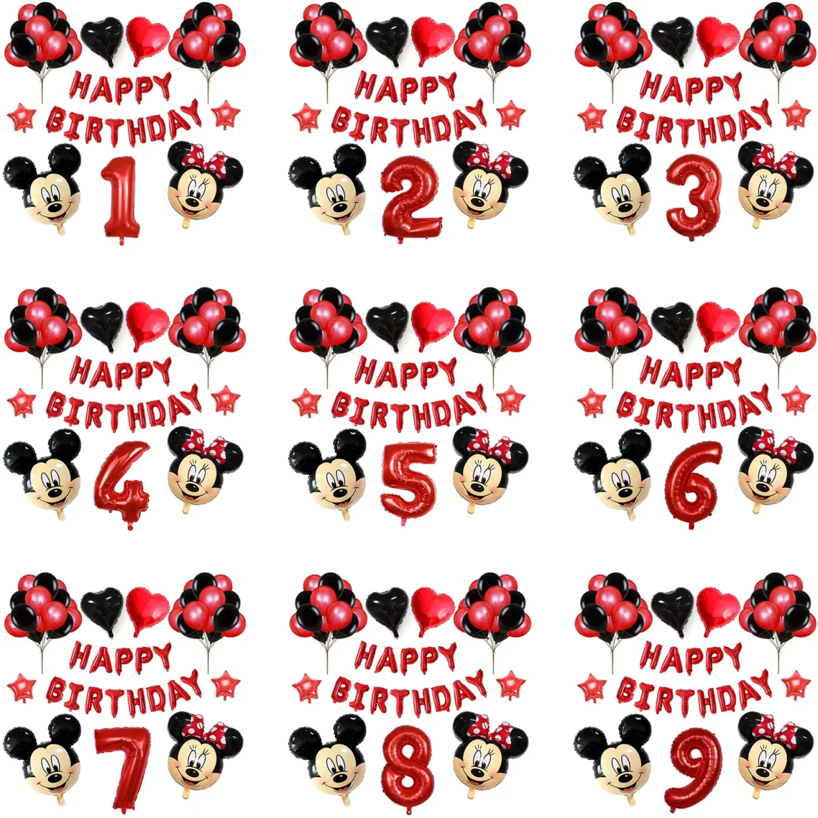 Set aranjament bundle aniversar cu 36 baloane, cu Mickey si Minnie, cu Cifra 100 cm