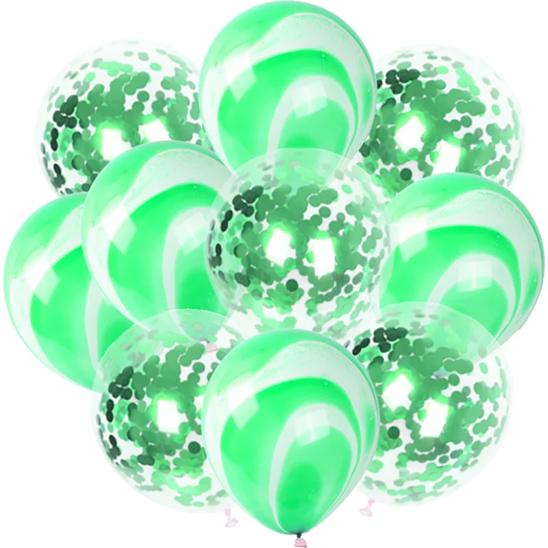 Set aranjament bundle 10 baloane, cu baloane marmorate si confetti verzi