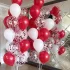 Set aranjament bundle cu 16 baloane latex in culori rosu si alb, cu baloane confetti