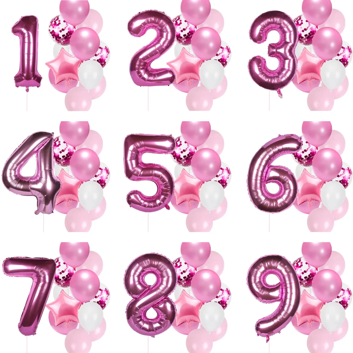 Set aranjament bundle aniversar cu 12 baloane, cu Cifra de 100 cm, roz