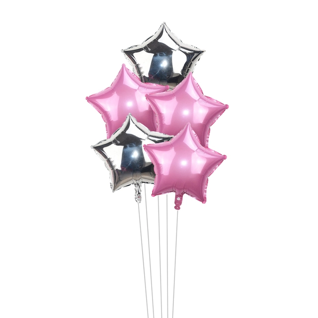 Set aranjament bundle 5 baloane folie stelute Roz si Argintiu