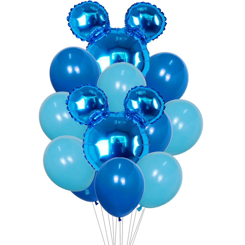 Set aranjament bundle 12 baloane folie si latex cap forma Mickey albastru