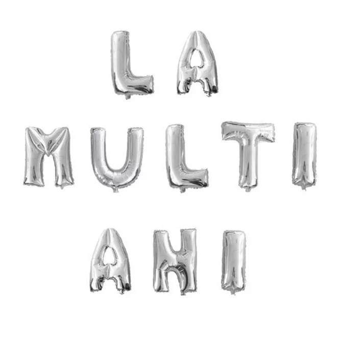 Set baloane folie litere mari La Multi Ani, argintiu, 80 cm