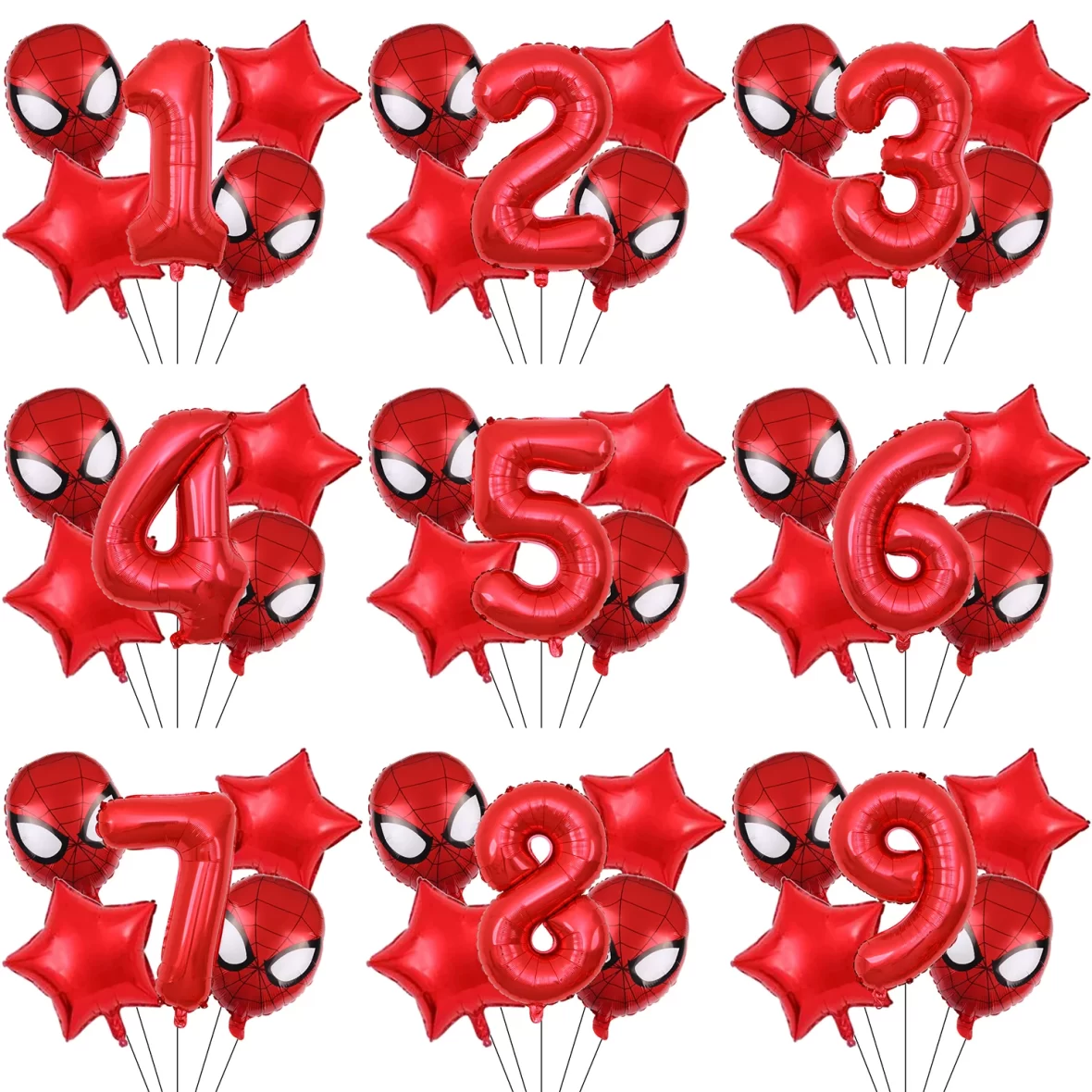 Set aranjament bundle 5 baloane figurina Spiderman, cu Cifra 100 cm, rosie