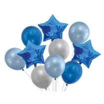 2162-Set aranjament bundle 10 baloane stelute folie si baloane latex, albastruastru