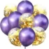 Set aranjament bundle 10 baloane latex cromate-confetti, Mov cu Auriu, 30 cm