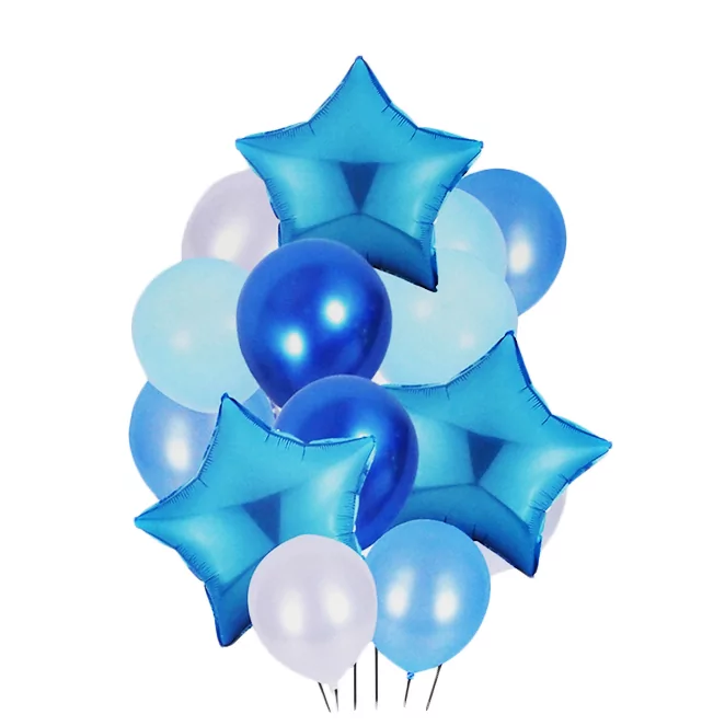 Set aranjament bundle 14 baloane folie si latex, albastru deschis