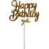 Topper tort Happy Birthday, model cu fundita, auriu, 12 cm
