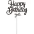 Topper tort Happy Birthday, model cu fundita, argintiu, 12 cm