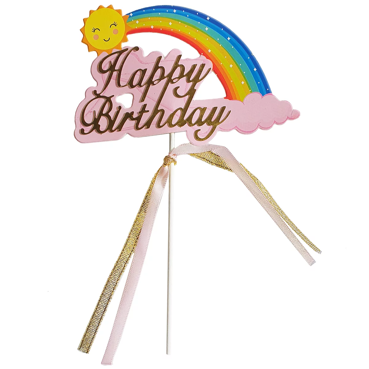 Topper Tort Happy Birthday, cu curcubeu si panglica - Balloo Party Shop