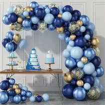 2527-arcada-cu-125-de-baloane-in-nuante-de-albastru-cu-auriu-cu-baloane-confetti-aurii