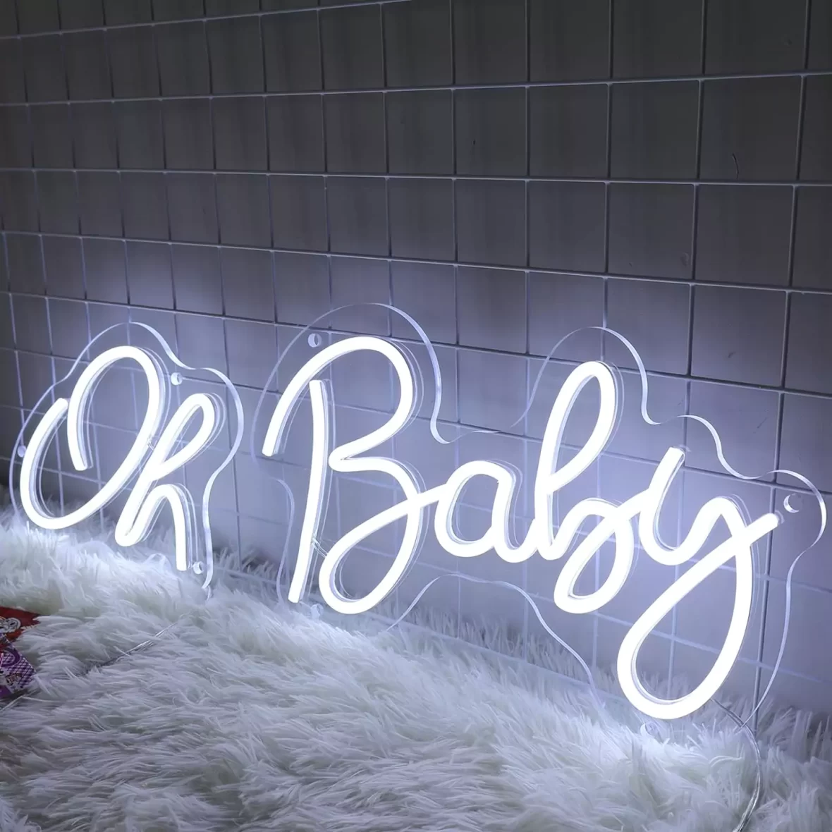 Banner luminos Led Neon OH BABY, fundal transparent, 55 x 18 cm